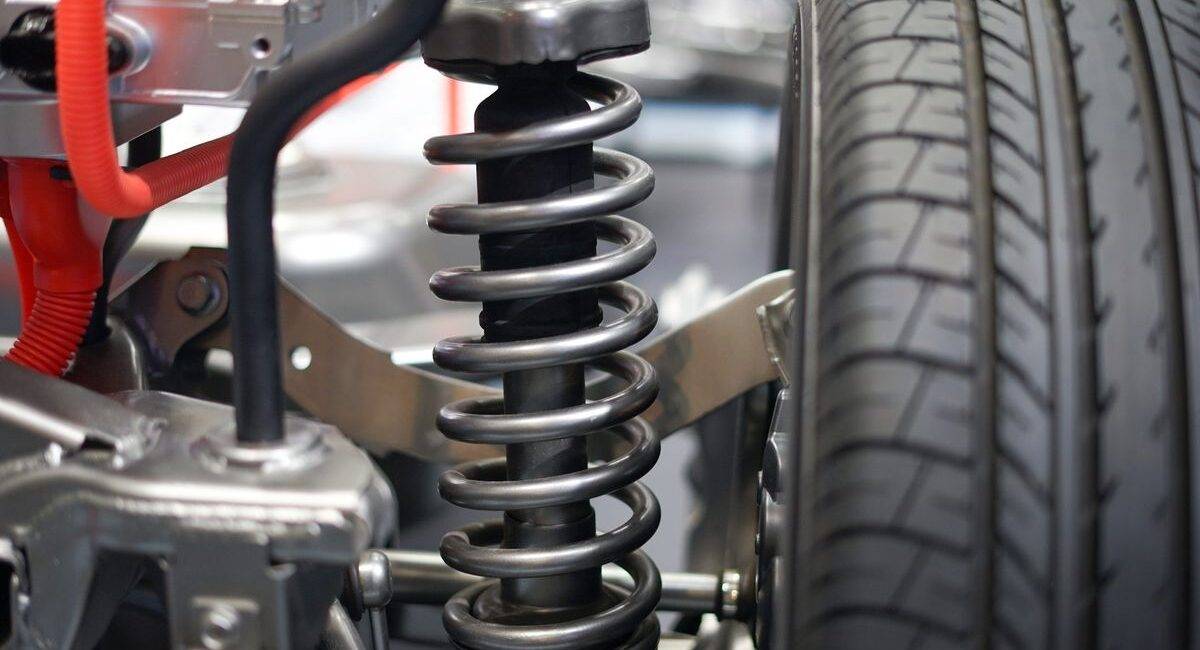 Close up of automobile shock absorbers and springs